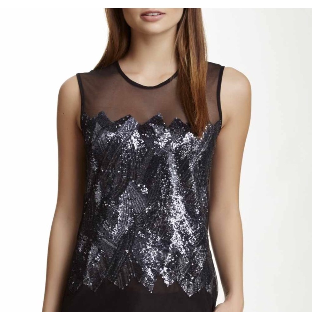 Bcbgmaxazria Jalin Mesh Sequined Tank